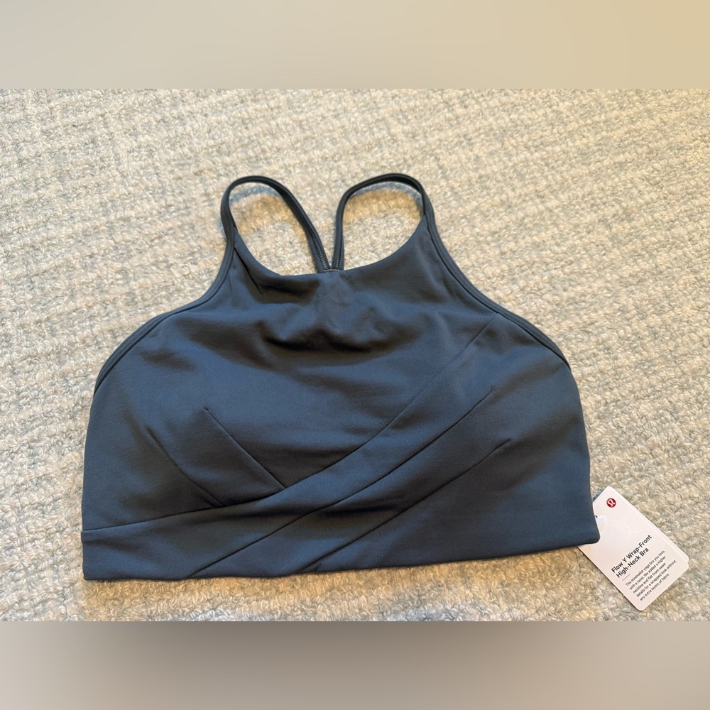NWT- Lululemon Flow Y Wrap Front High Neck Sports Bra- Size 6- Oil Blue